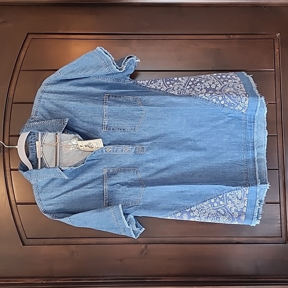 easel Tops Easel Short Sleeve Denim Poshmark